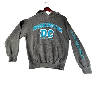 Washington DC Graphic Hoodie Medium Gray Blue Spellout Unisex Pullover Pocket